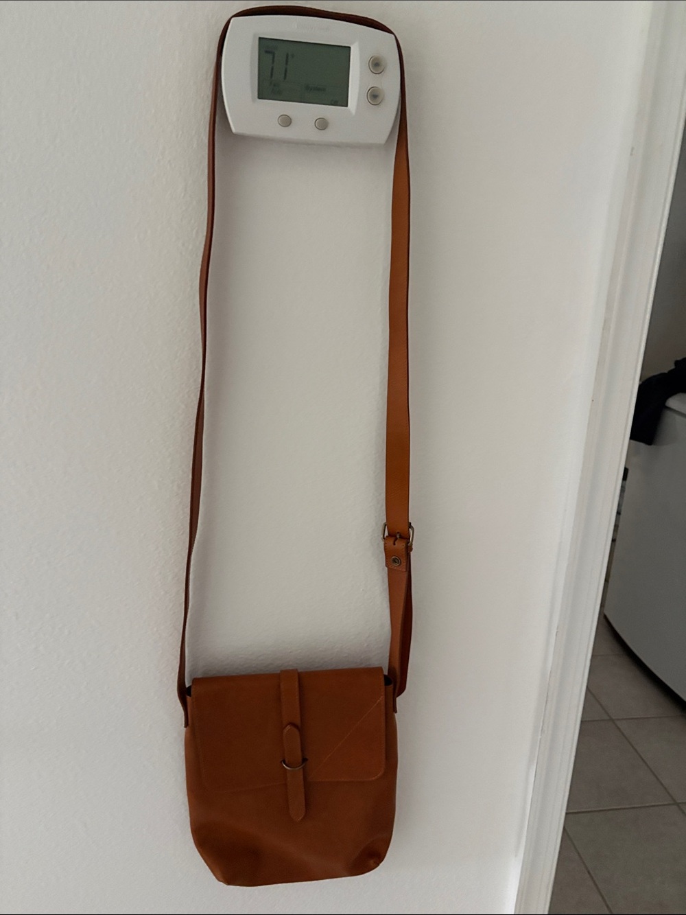 Barbour Tan Leather Crossbody Bag with Strap Detail